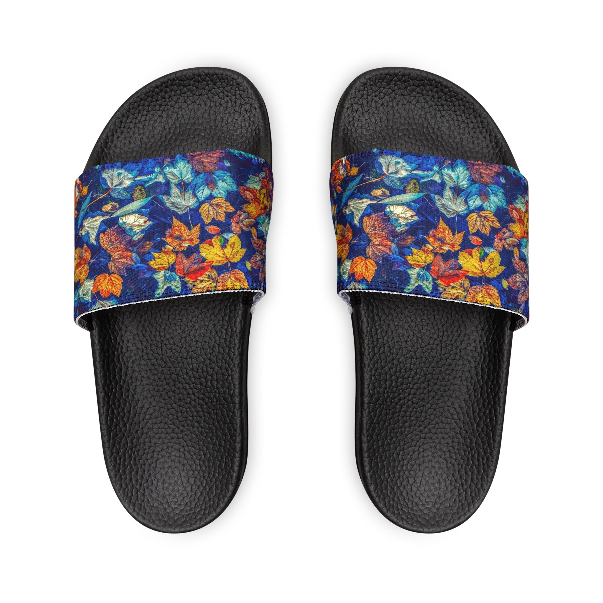 Step into a world of vibrant color and playful style with a pair of blue leaves slides. These slides are not just footwear; they are a statement piece that beautifully combines comfort with a striking design that captures attention. Crafted to cater to modern sensibilities, these slides offer a fresh aesthetic that is perfect for any casual outing or lounging around at home.

